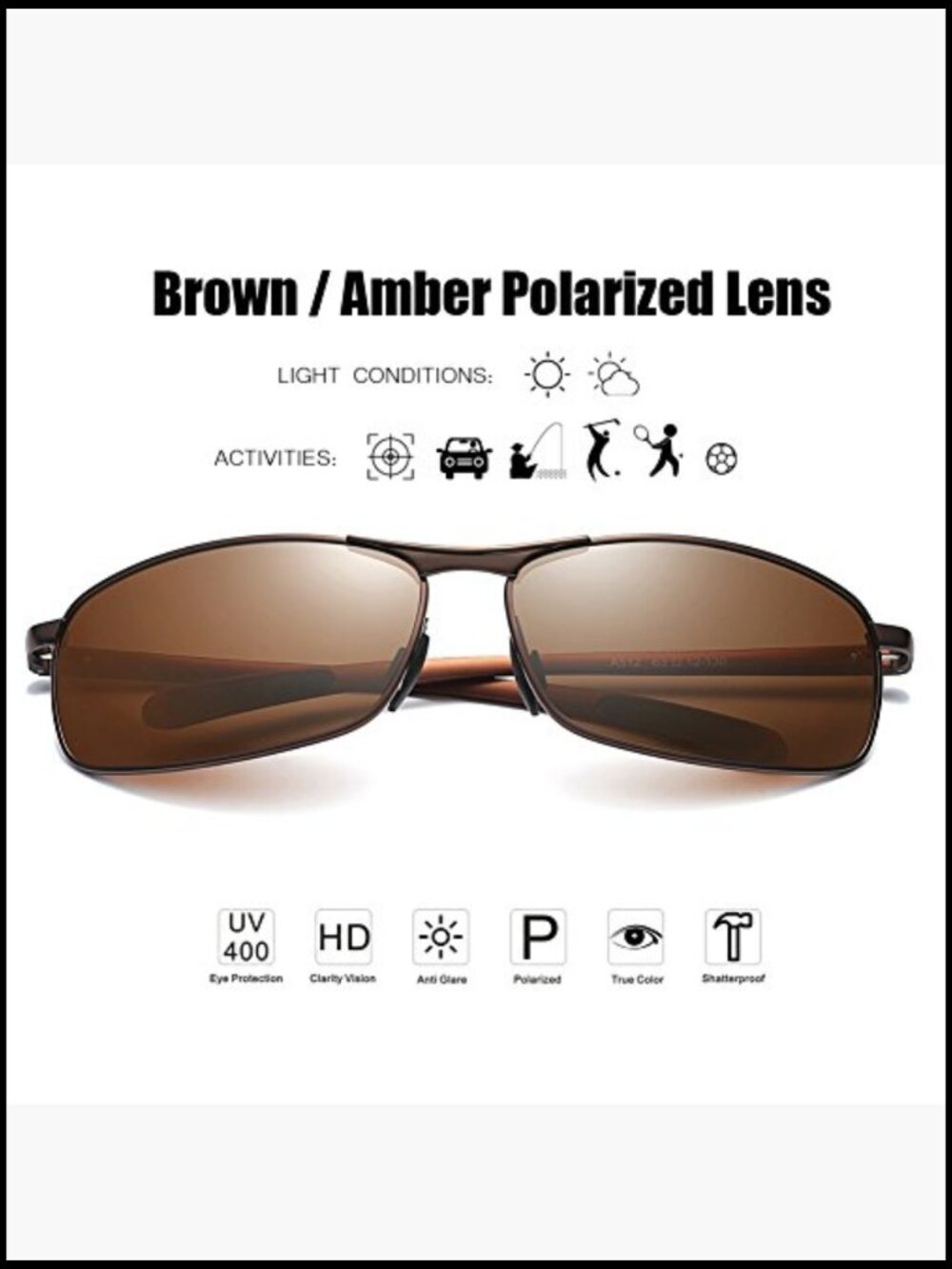 Rectangular Polarized Sunglasses with Spring Hinge UV400 Protection - Picture 2 of 7